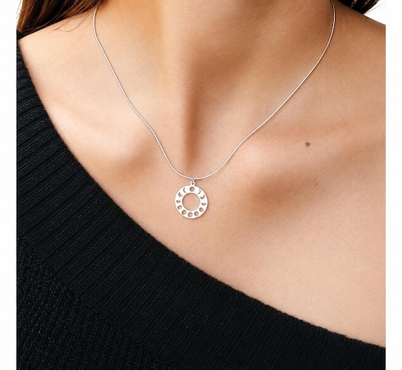 moon phase necklace in sterling silver - minimalist celestial gift for her