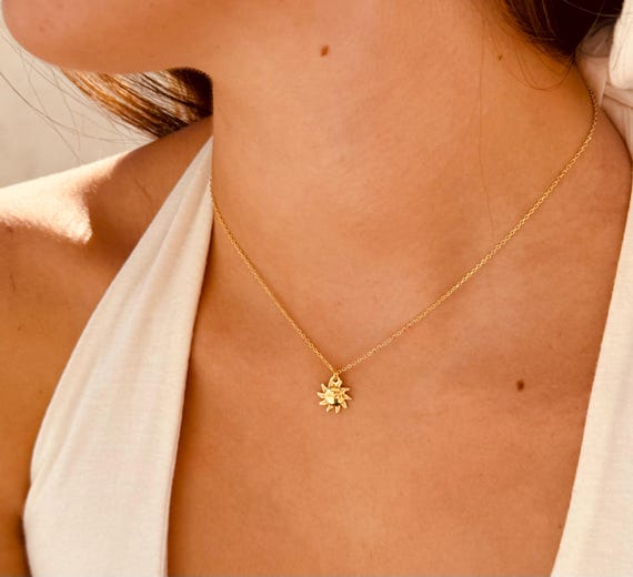 sun necklace gold - 925 sterling silver sun necklace - gift for women