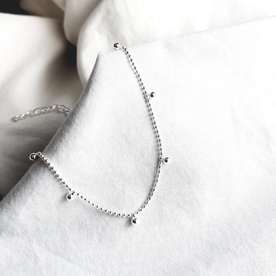 Sterling Silver Anklet with Pearls, Minimalist Anklet, Gift for Women, Adjustable Ankle Chain, Gold Anklet, Beach
