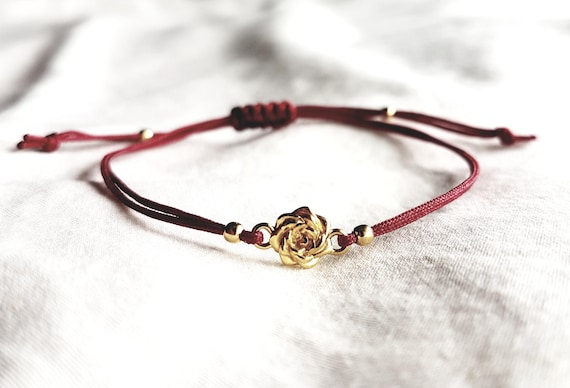 Macrame bracelet with gold-plated rose, love and friendship, gift idea for women, gold-plated rose bracelet