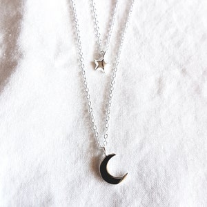 Collier double rangée en argent 925 avec soleil et lune, cadeau d'anniversaire, chaîne double rangée, cadeau pour elle, collier délicat image 9