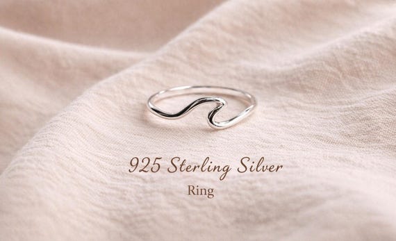 sterling silver wave ring - minimalist ocean stacking ring - gift for her