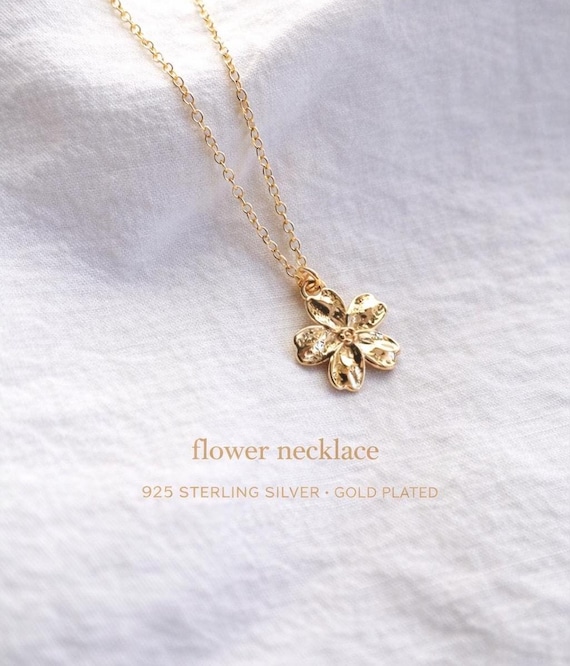 Gold and 925 silver flower necklace - sterling silver flower necklace, gift for her - gift for women