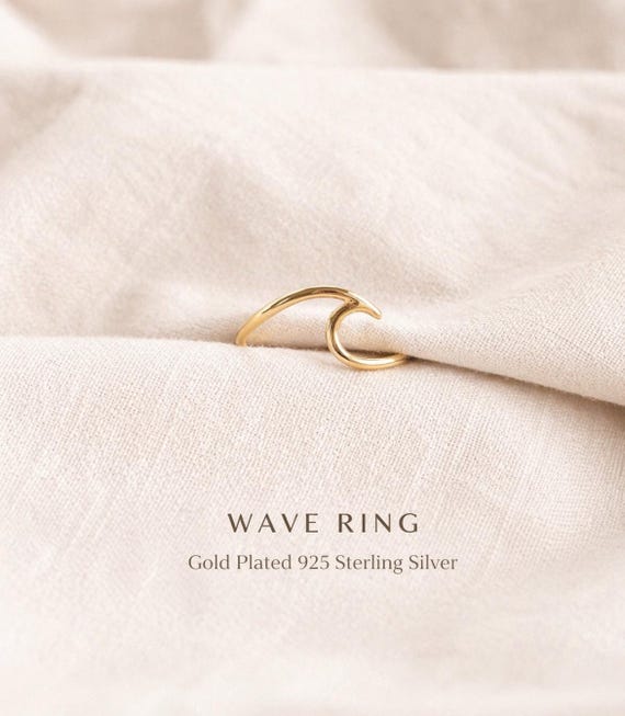 wave ring gold 925 sterling silver - wave ring minimalist ocean jewelry gift for her