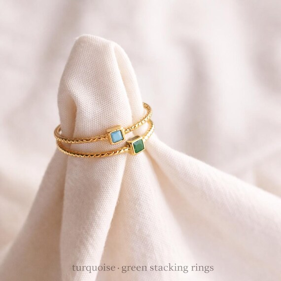 vergoldeter ring 925 silber mit zirkonia - dainty turquoise or green stacking ring gift for her - minimalistischer schmuck für frauen
