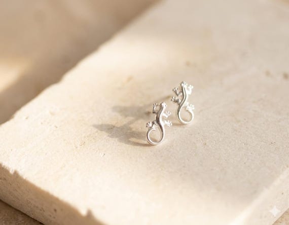 gecko stud earrings 925 silver - sterling silver ear studs gecco - gift for her