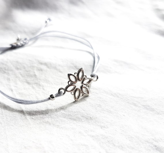 Bracelet with flower, 925 sterling silver, birthday gift, flower connector, silver jewelry, bracelet for women, gift woman, charity jewelry