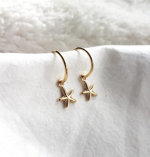 Starfish Pendant Creoles,Gold plated,925 Sterling Silver,Summer fashion,Creole Ladies,Gift for Women,Gift for her,Hoops with Pendant,Charity