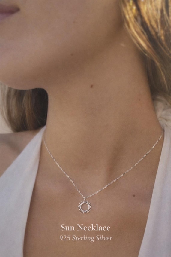 sun necklace 925 sterling silver - minimalist jewelry - dainty pendant, gift for her