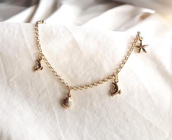 Gold-plated bracelet made of 925 Sterling Silver with maritime pendant,summery charm bracelet,beach jewelry,birthday,holiday,women's jewelry
