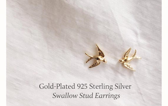 Swallow stud earrings, gold - swallow studs, 925 sterling silver, gift - gift for women