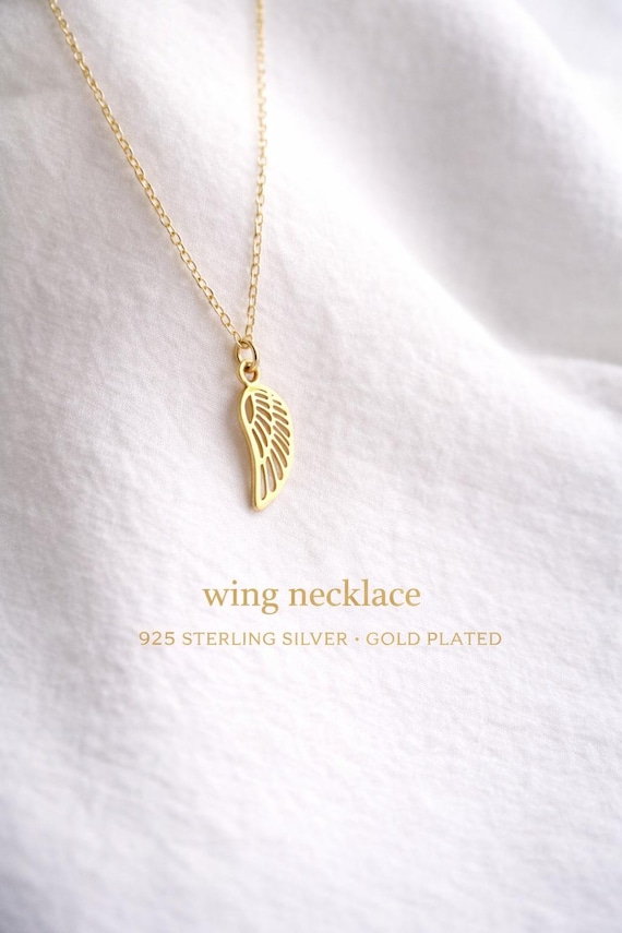 dainty gold wing necklace protection symbol - meaningful gift for women