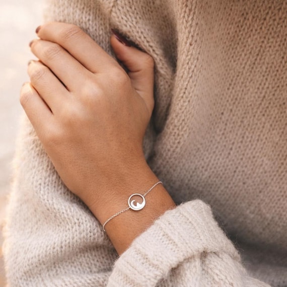 Delicate 925 sterling silver bracelet with waves - gift for women - surf jewelry - ocean inspired gift - minimalist