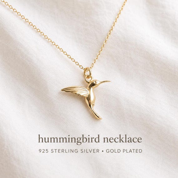 hummingbird necklace, gold 925 silver - sterling silver hummingbird necklace, gift for women