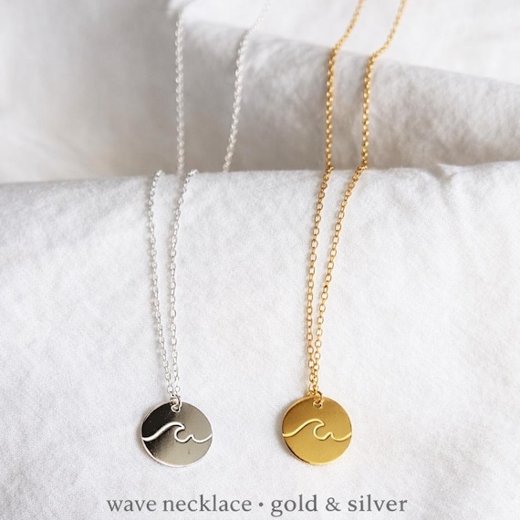 wave necklace 925 sterling silver - ocean jewelry gift for her - wave pendant,ocean jewelery, gold jewelery