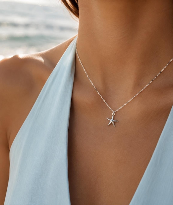 Starfish necklace in 925 silver - sterling silver starfish necklace - ocean jewelry gift for her - gift for women