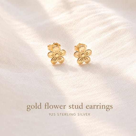 flower stud earrings gold - flower earrings 925 sterling silver