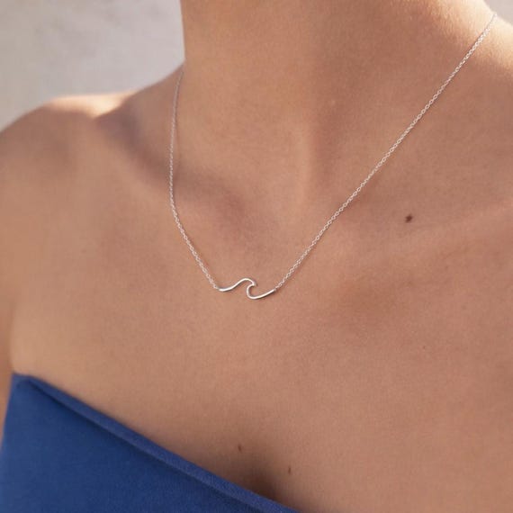 wave necklace 925 sterling silver - minimalist ocean jewelry gift for women
