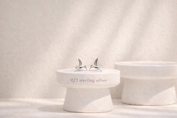 Hummingbird stud earrings, 925 silver - gift for her - gift for women