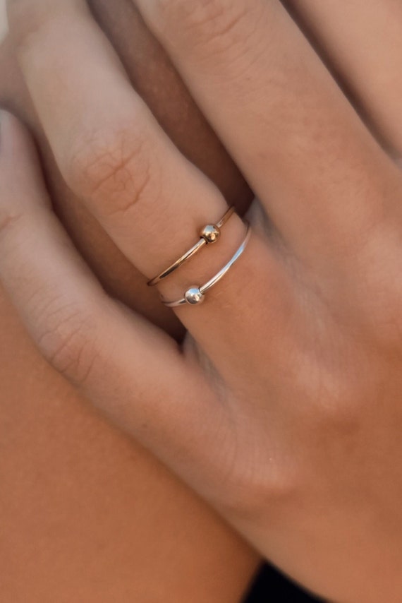 Spinner ring with ball, 925 silver & gold plated - minimalist ring in sterling silver or gold plated, gift for women