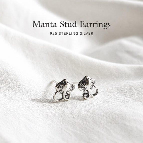 manta earrings 925 silver - manta ray studs earrings sterling silver ocean jewelry gift for her