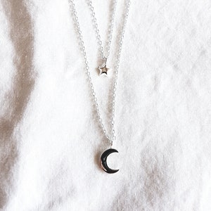 Collier double rangée en argent 925 avec soleil et lune, cadeau d'anniversaire, chaîne double rangée, cadeau pour elle, collier délicat image 2