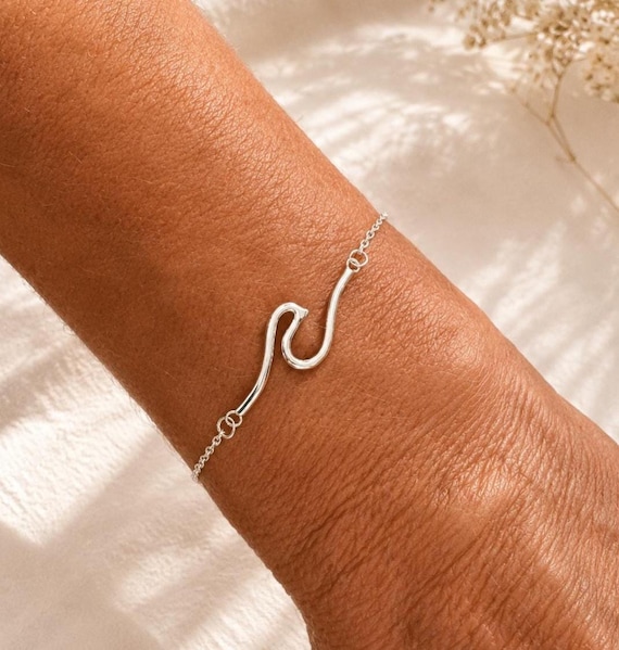 wave bracelet 925 sterling silver - minimalist ocean bracelet silver bracelet