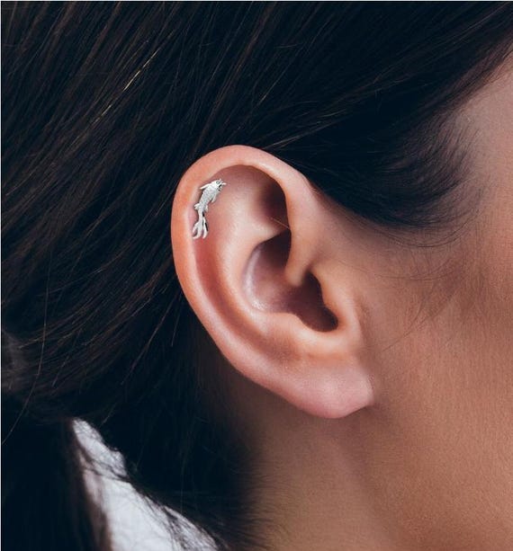 Helix Earring Koi Fish 925 Sterling Silver, Piercing Helix Silver, Cartilage Earring, Minimalist, Sustainable