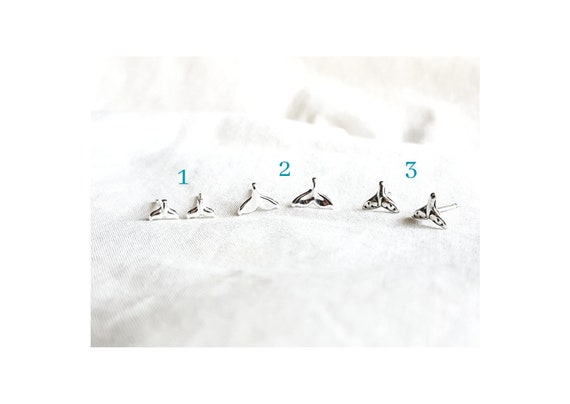 Stud earrings whale fin 924 sterling silver, gift woman, stud earrings small, earring whale fin, gift for her, charity shop