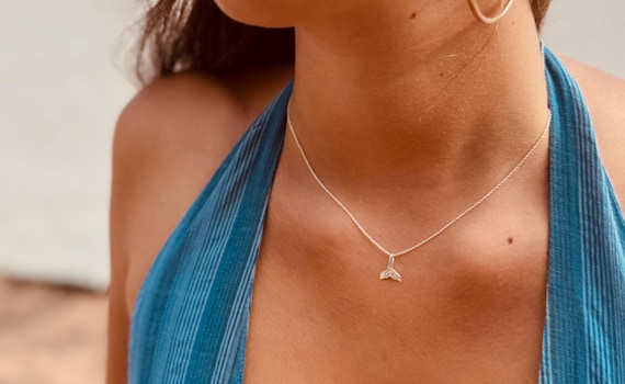 Whale Tail Necklace, 925 Sterling Silver, Women's Necklace,Ocean,Whale Pendant,Dainty Necklace, Gift for Women, Beach Jewelry, Charity Shop