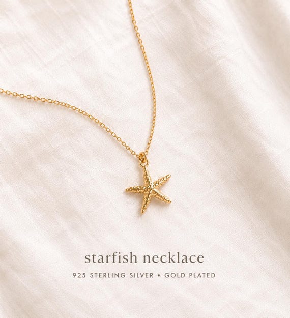 Gold starfish necklace - 925 sterling silver necklace - gift for women - sea jewelry gift for women