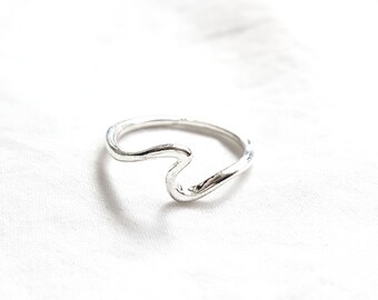 Anillo de plata sencillamente estrecho cepillado Golden olas anillo plata 925 ajustable
