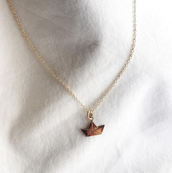 gold plated origami boat necklace in sterling silver - minimalist meaningful gift for her