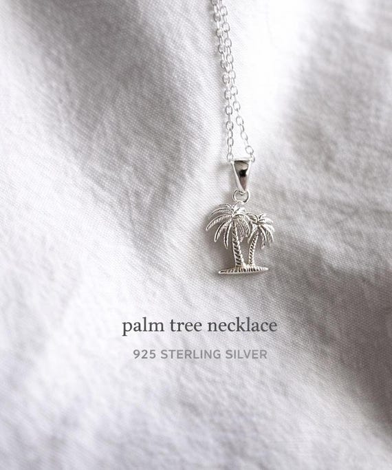 925 sterling silver necklace with palm trees - beach jewelry gift for women