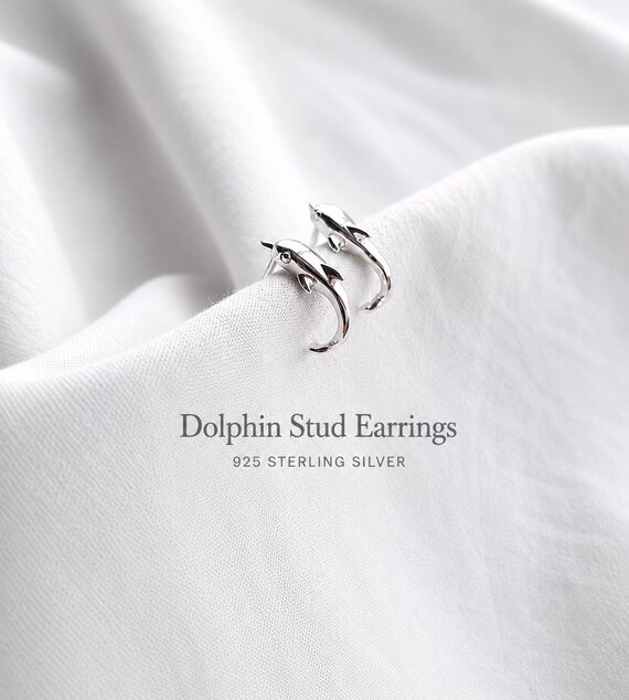 Dolphin stud earrings, 925 sterling silver - dolphin stud earrings, sea jewelry