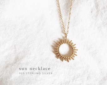 necklace sun gold 925 silver - sun necklace sterling silver - minimalist jewelry gift for her