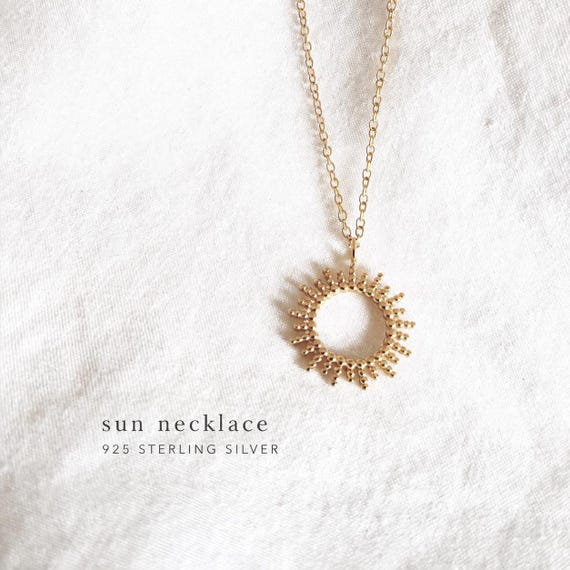 necklace sun gold 925 silver - sun necklace sterling silver - minimalist jewelry gift for her