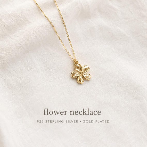 Gold and 925 silver flower necklace - sterling silver flower necklace, gift for her - gift for women