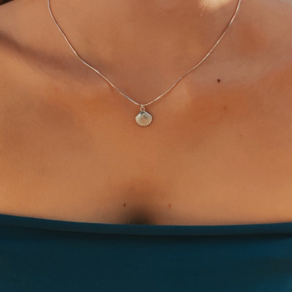 sterling silver seashell necklace - ocean inspired jewelry - gift for her