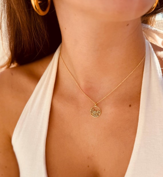 Wave Necklace 14K Gold, Gift for Women, Gold Jewelry, Sea, Necklace Women, Surf Jewelry, Birthday, Gift for Her, Sustainable Jewelry