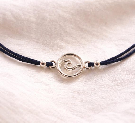 wave bracelet 925 sterling silver - minimalist ocean jewelry gift for her