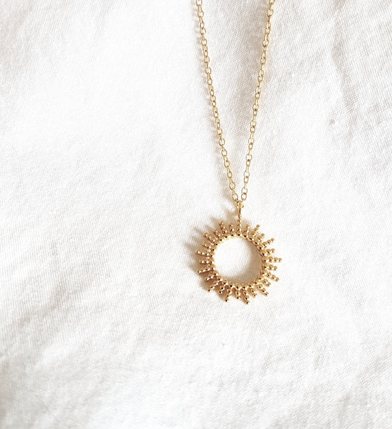 Necklace with sun, 24K gold-plated necklace, birthday gift woman, necklace women's gold, dainty necklace, sun pendant, charity