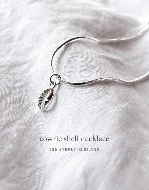 cowrie shell necklace sterling silver - minimalist ocean jewelry gift for women