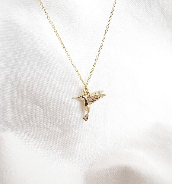 Necklace with hummingbird, 18K gold plating, gold jewelry for women, birthday gift, dainty gold chain, bird jewelry, charity