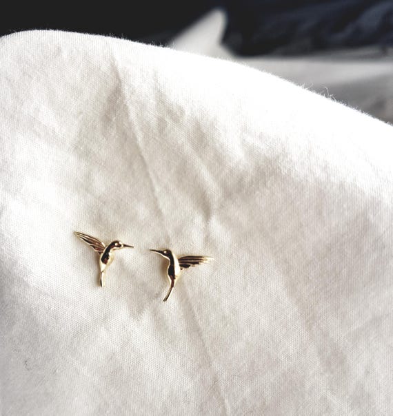 Delicate hummingbird earrings - gold-plated studs, perfect as a Christmas gift