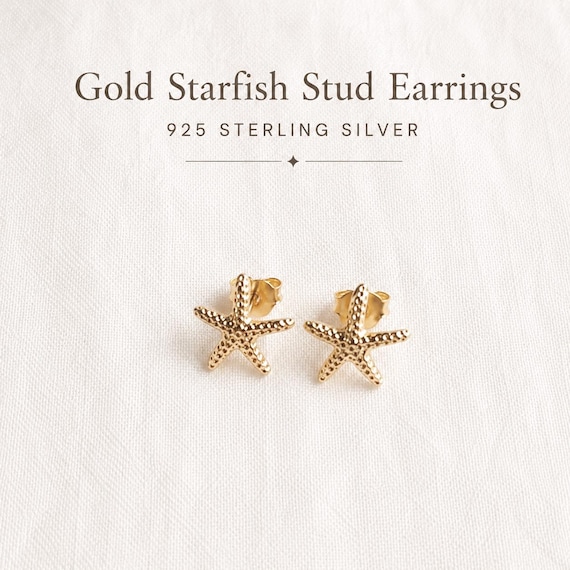 starfish earrings gold - 925 sterling silver beach jewelry gift for her