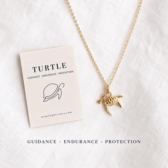 gold turtle necklace - 925 sterling silver - simple gold necklace with pendant - symbolic jewelry