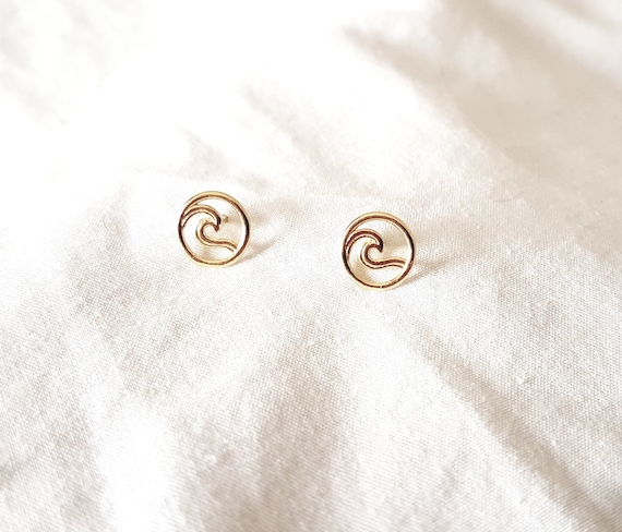 Gold wave earrings, wave earrings, birthday gift for women, 14K gold earrings for women, surf jewelry, gift for women, charity shop