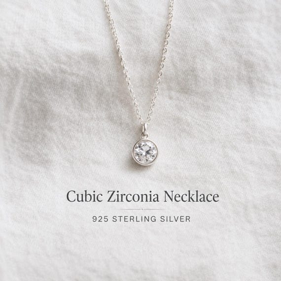 cubic zirconia necklace in 925 sterling silver - dainty silver necklace - minimalist necklace with stone