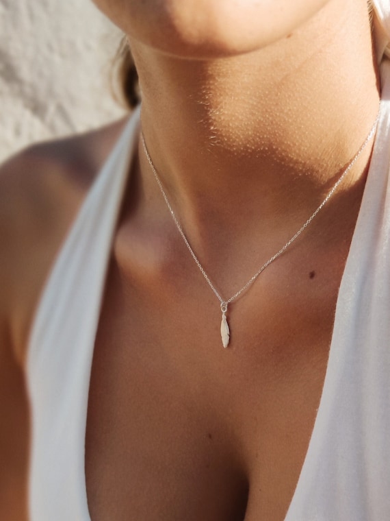Sterling Silver Feather Necklace - minimalist jewelry , symbol of freedom , gift for women